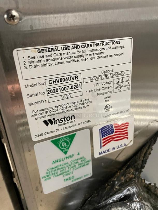 Winston CVap Series Half-Size Cook & Hold Oven, Model CHV504UVR, serial 20201007-0251, stainless steel, on casters.
