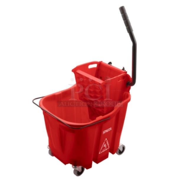 Brand new Carlisle Sparta Series red 35 Qt. mop bucket combo with side press wringer, model 8690405.
