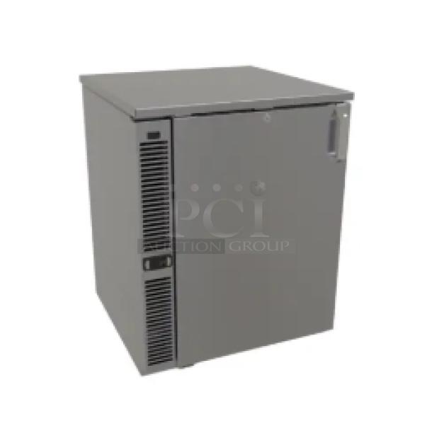 Brand new Glastender C1SL24 stainless steel single door back bar refrigerator, features side service, commercial grade.