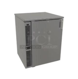 Brand new Glastender C1SL24 stainless steel single door back bar refrigerator, features side service, commercial grade.