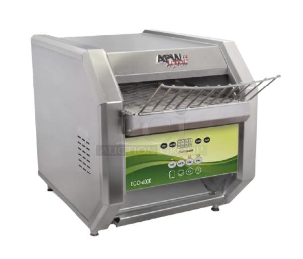 BRAND NEW APW Wyott ECO-4000 stainless steel electric conveyor toaster, countertop model with digital controls.