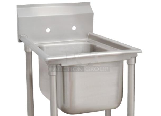 Advance Tabco stainless steel pot sink, model 94124, brand new with back splash, single compartment, durable construction.