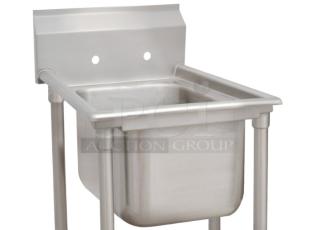 Advance Tabco stainless steel pot sink, model 94124, brand new with back splash, single compartment, durable construction.