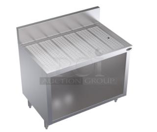 Krowne Royal Series 36" underbar glass storage unit, stainless steel, embossed drainboard, new condition, on legs. Model KR24S36.