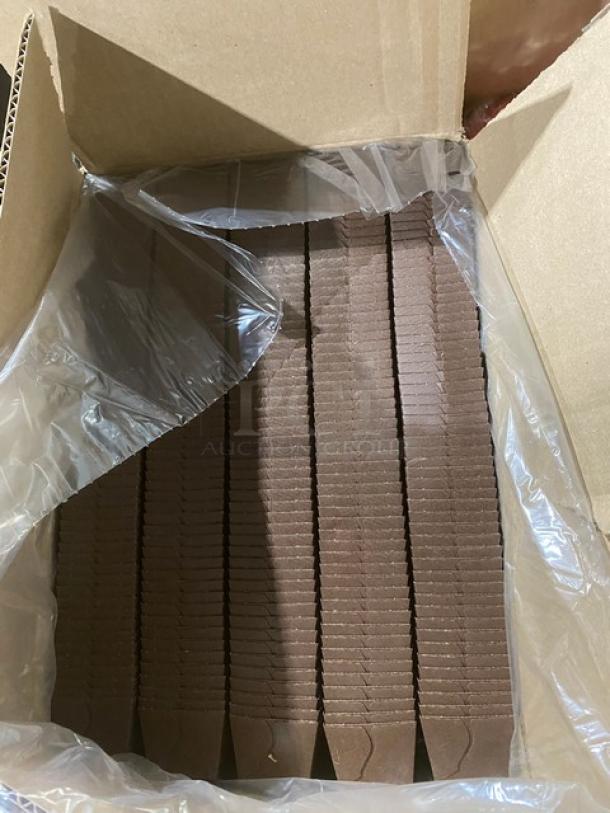 Box of Novacart commercial brown 4 oz. mini loaf molds, model N9J025231, neatly stacked, wrapped in plastic.