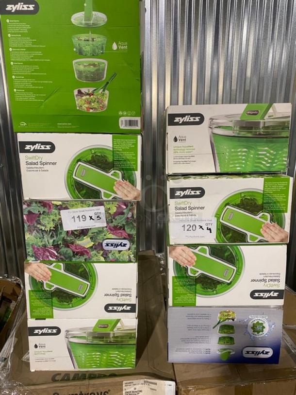 Brand new Zyliss SwiftDry Salad Spinner. Green-style, single-handed design. Various boxes in pristine condition.