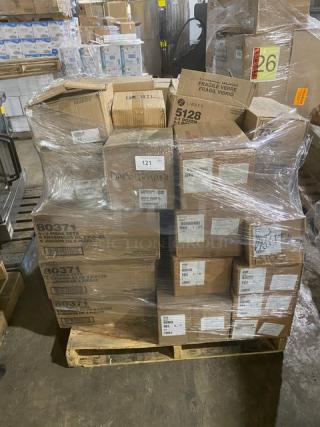 Mixed pallet with boxed dishware and glassware from Steelite, Front Of The House, and Libbey, various models and conditions.