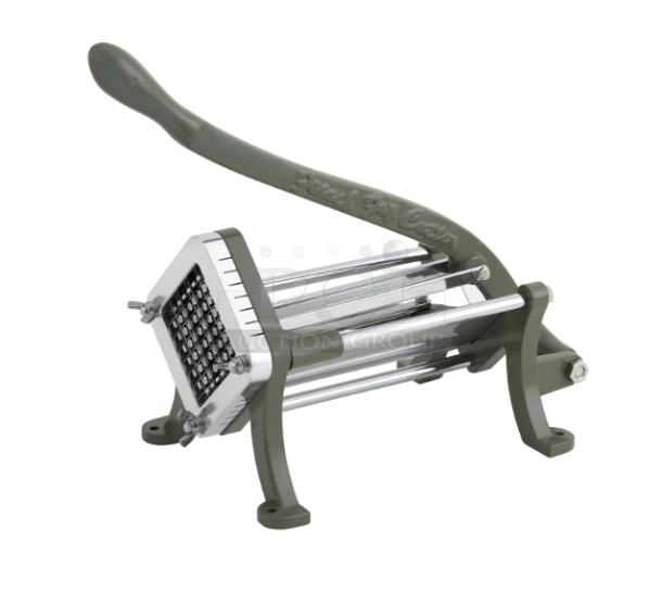 Winco FFC375 cast iron manual French-fry cutter, 3/8" cut, brand new, features sturdy legs, ideal for commercial use.