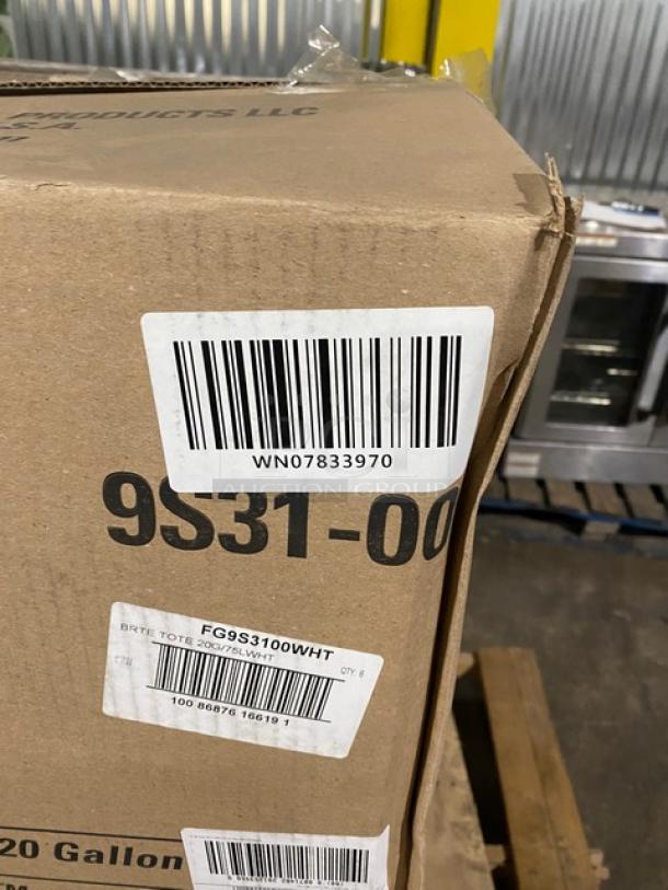 BRAND NEW Rubbermaid BRUTE Series 20 Gal. Grip-N-Go Container/NSF Tote in box. Model: FG9S3100WHT. Includes lid.