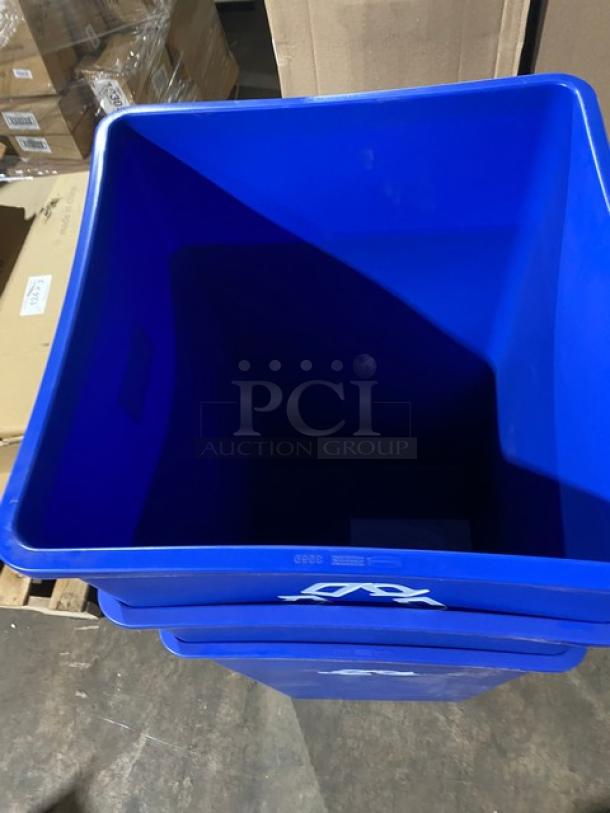 Rubbermaid Commercial Blue Square 50 Gal. Untouchable Recycling Bin, brand new, durable plastic, large capacity.