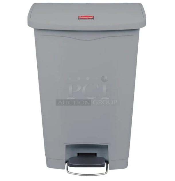 Brand new Rubbermaid Slim Jim Series gray resin trash can, 13-gallon, rectangular, front step-on pedal.