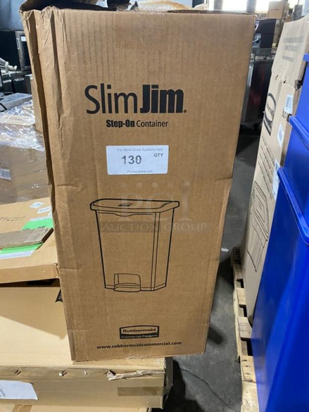 BRAND NEW Rubbermaid Slim Jim Series 13 Gal. Commercial Resin-Gray Front Step-On Trash Can in box.