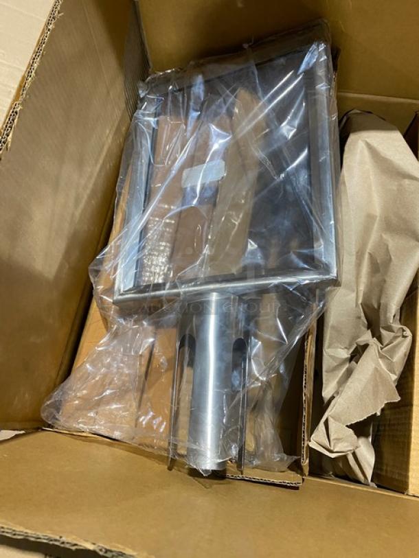 Brand new mixed pallet with Elite Global Solutions white melamine food pan, Libbey Endeavor beverage glasses, Tork hand hygiene dispenser, and more in box.