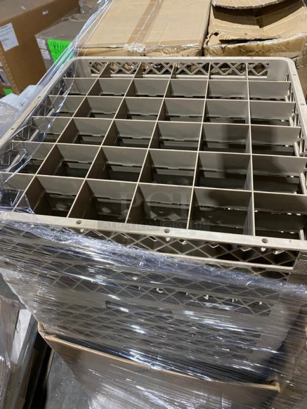 Mixed pallet with Rubbermaid Slim Jim recycling lid, Clipper Mill stainless basket, Winco cutting board, and Arcoroc beer glasses. Brand new.