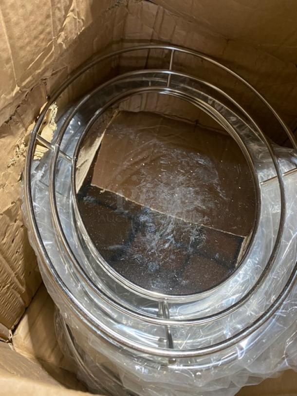 Mixed pallet items in box featuring Clipper Mill by G.E.T. stainless steel oval basket, model 4-84855, new condition.