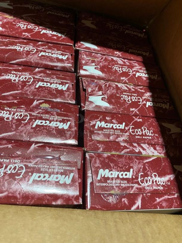 Box of Marcal Eco Pac interfolded dry waxed deli paper.