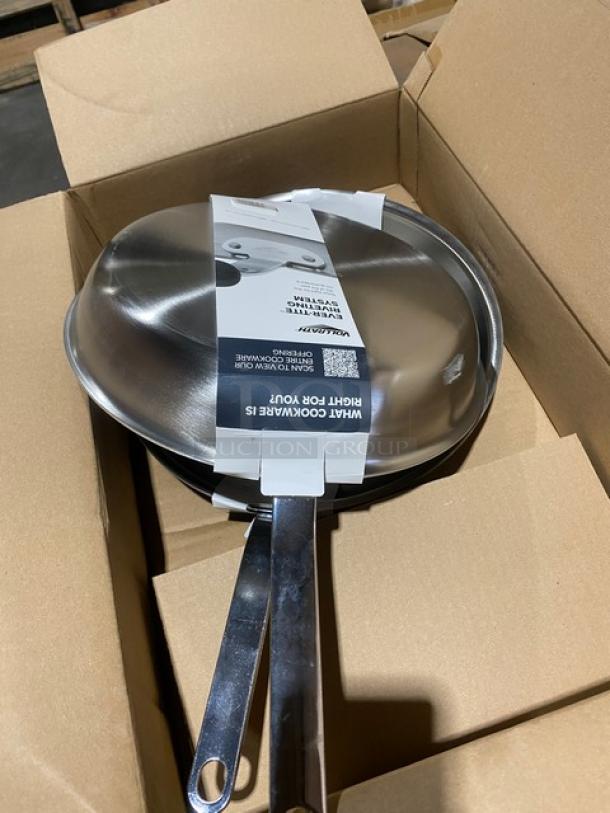 Vollrath Tribute Series 12" Tri-Ply Stainless Fry Pan, model 691112, new in box with plated handle and label.