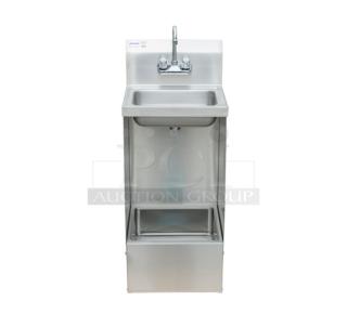 Brand new Omcan stainless steel dual-functionality hand sink with floor mop sink, model 47246.