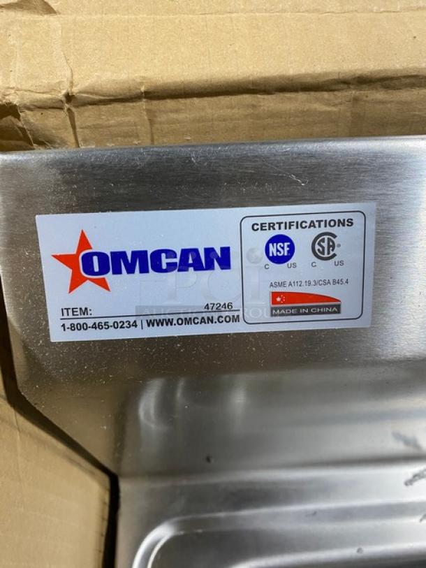 Brand new Omcan stainless steel dual-function single bowl hand and mop sink, Model 47246. NSF certified.