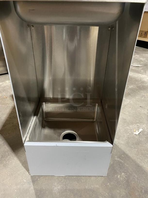 Brand new Omcan stainless steel dual-function single bowl hand sink with floor mop sink, model 47246.