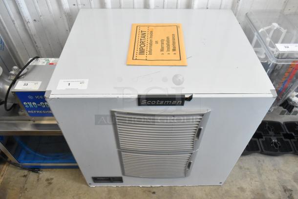 BRAND NEW Scotsman MC1030MA-32A ice machine, 1077 lb capacity, stainless steel, minor dents, warranty info included.
