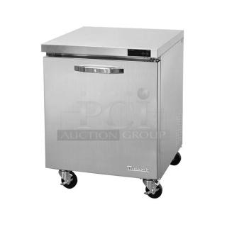 Blue Air BLUF28-HC stainless steel undercounter freezer, single door, new condition, 115 volts, 1 phase, on wheels.
