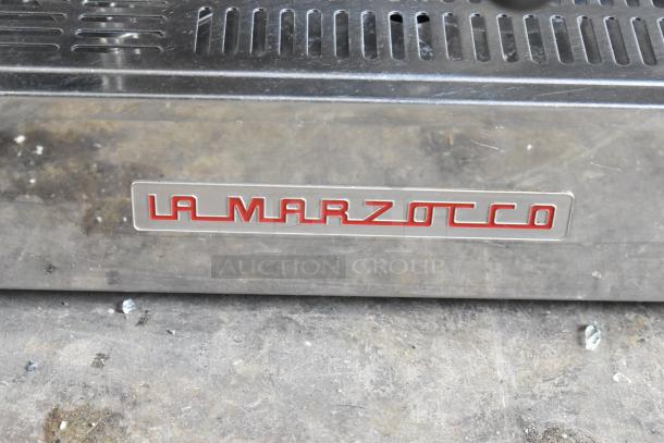 La Marzocco N/21 2 AV espresso machine, stainless steel, two portafilters, two steam wands, 208-240V, 1 phase, logo visible.