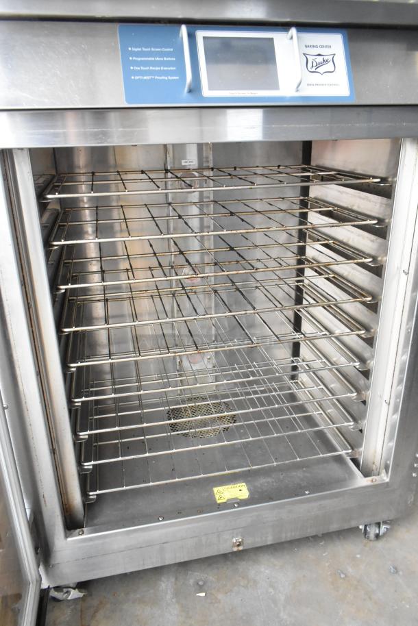 Duke TSC-6/18 stainless steel electric oven proofer on casters, digital controls, 208V, 3-phase, clean condition, multiple racks.