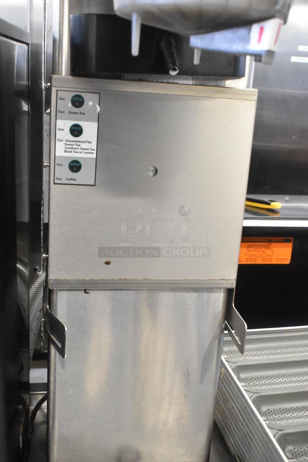 Bunn ITCB-DV stainless steel commercial iced tea machine with poly brew basket, visible brew settings, 120V, 1 phase, good condition.