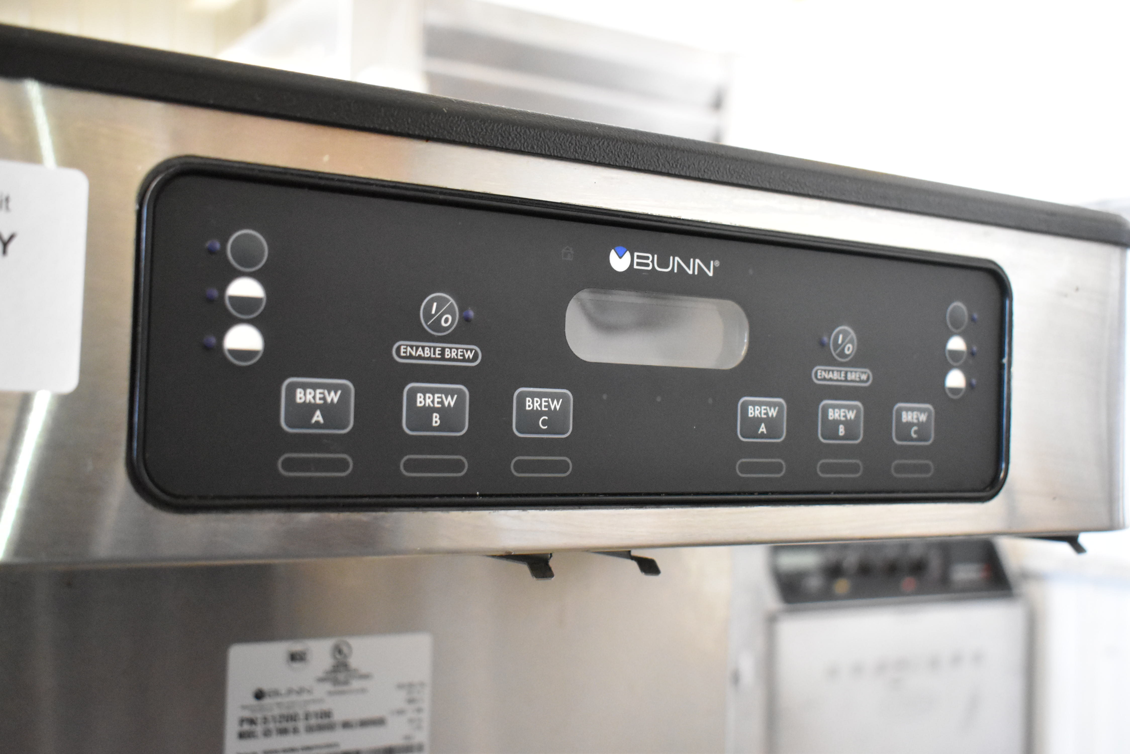 Bunn control panel showing 208-volt commercial unit