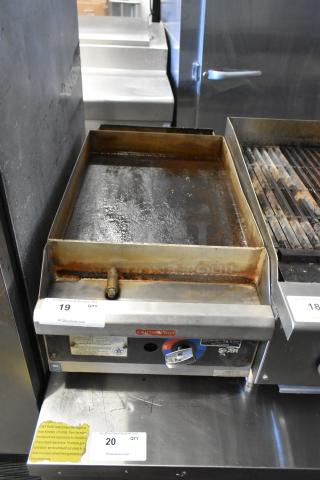 Star 615-MP Stainless Steel Gas Griddle, 20,000 BTU. Used condition, visible wear on the flat top. Labels: "Caution Hot."