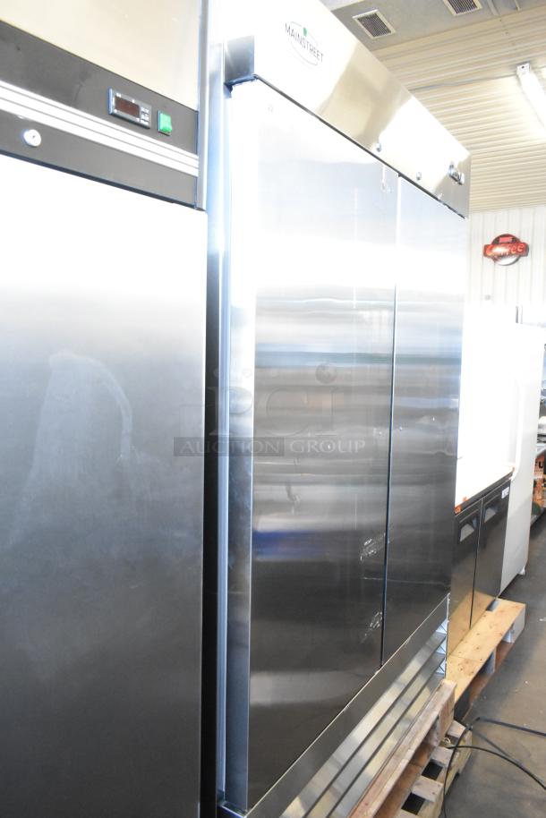 Mainstreet 829BMR49F stainless steel 2-door commercial freezer, brand new, scratch and dent condition, 115V, 1 phase.