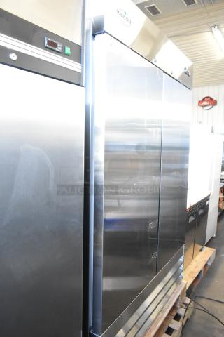 Mainstreet 829BMR49F stainless steel 2-door commercial freezer, brand new, scratch and dent condition, 115V, 1 phase.