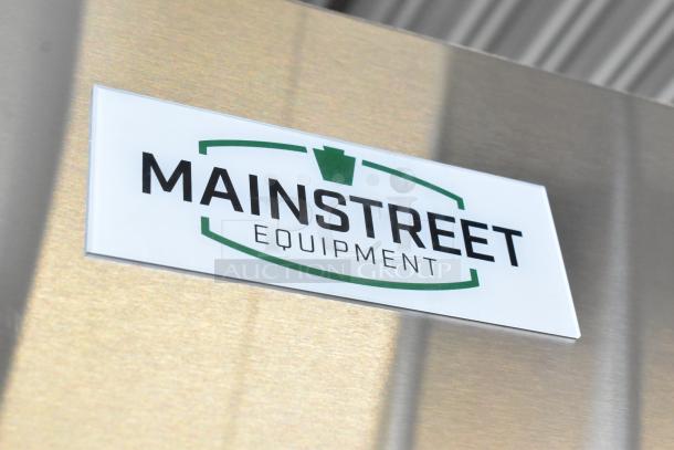 Stainless steel Mainstreet 829BMR49F commercial 2-door freezer with poly-coated racks, 115V, brand label visible.