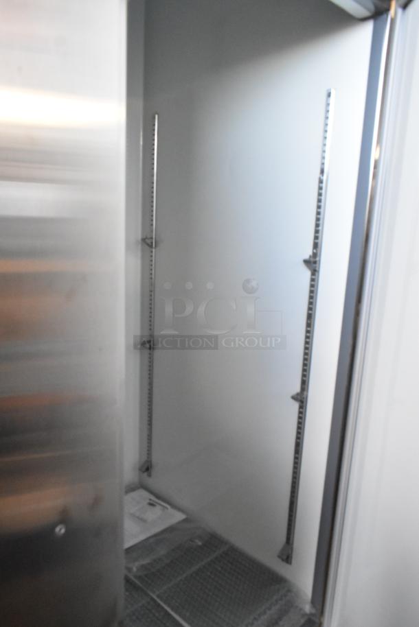 Mainstreet 829BMR49F stainless steel 2-door freezer, new scratch and dent condition, with poly-coated racks, 115V, 1 phase.