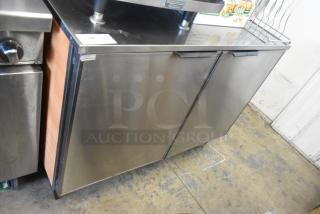 Duke RUF-48M stainless steel 2-door undercounter cooler, 120 volts, 1 phase, commercial use, visible surface wear.
