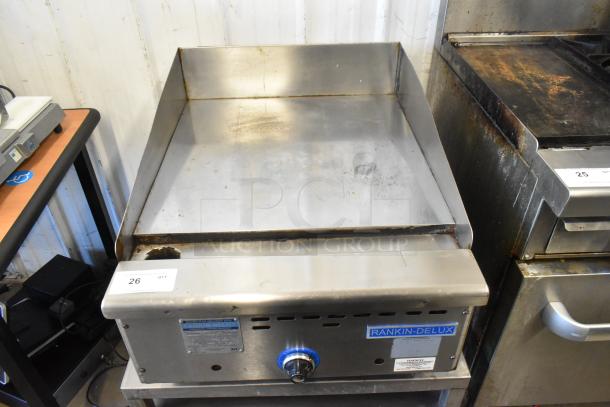 Rankin-Delux RD-80-24 stainless steel griddle, natural gas, 32,000 BTU, countertop model, visible wear, control knob intact.