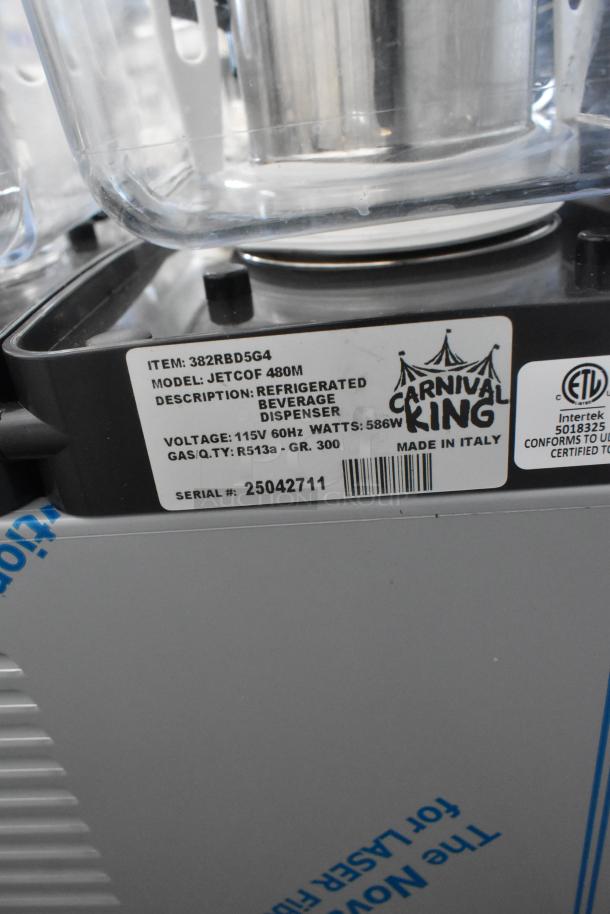 Carnival King 382RBD5G4 5-Gallon Quadruple Bowl Beverage Dispenser, stainless steel, 115V, new with label.