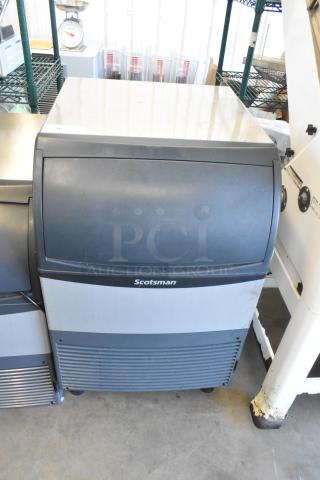 Brand new Scotsman UC2024MA-1A ice machine, 227 lb capacity, 115 volts, undercounter model, visible scratch and dent.