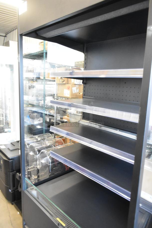 Brand new Avantco 193VOA36B black vertical open air merchandiser with LED lighting, commercial casters. Scratch and dent condition.