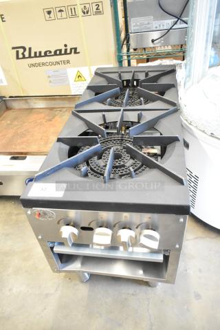 BRAND NEW Cooking Performance Group 351CPGDSPRN stainless steel 2-burner stock pot range, 160,000 BTU, natural gas.