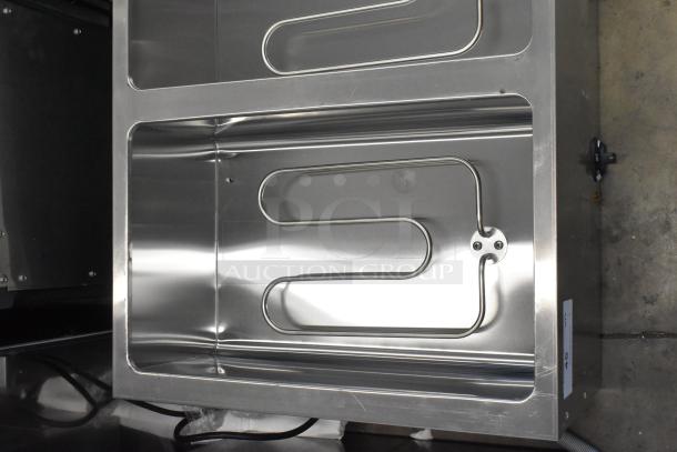 Brand new 2024 Avantco 177STE3S stainless steel three-pan electric steam table, 120V, 1 Phase, minor scratches visible.