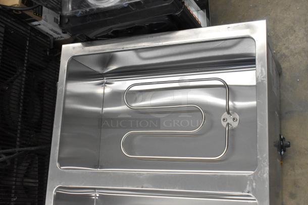 Brand new Avantco 177STE3S stainless steel steam table with three-pan capacity. Slight scratches and dents visible. 120V, 1 Phase.
