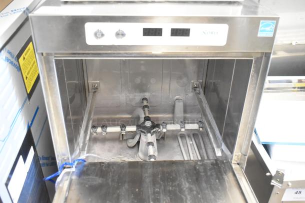 Brand new Noble 495HTGW22 stainless steel high-temp underbar glass washer, 208-240V, 1 phase, minor scratches.
