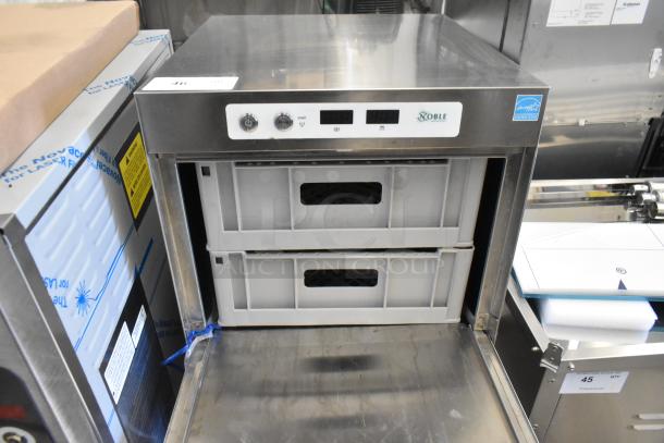 Brand new Noble 495HTGW22 stainless steel commercial high-temp glass washer. Scratch and dent model, 208-240V, 1 Phase.