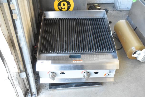 Brand new Cooking Performance Group 351CRCPG24NL 24" stainless steel gas charbroiler, 80,000 BTU, with scratch and dent.
