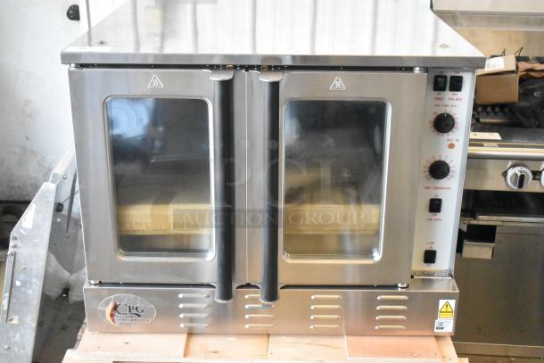 BRAND NEW Cooking Performance Group FEC-100-C stainless steel convection oven, view doors, metal racks, thermostatic controls.