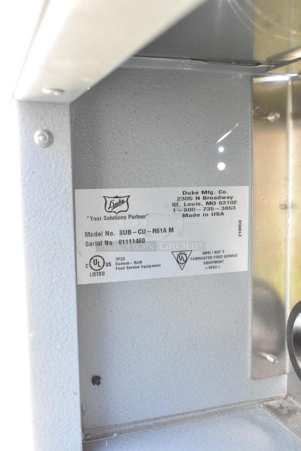 Duke stainless steel commercial sandwich prep line, Model SUB-CU-R61A M, features lowering sneeze guard, 120V, 1 Phase.