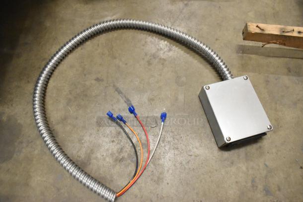 Brand new Delfield 000-282-00H9-S Assy, TSTAT Danfoss Service Kit with scratch and dent. Coiled metal conduit, wiring visible.
