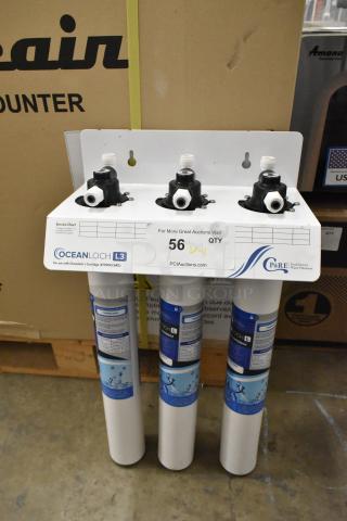 BRAND NEW C Pure Oceanloch L3 Triple Water Filtration System with cartridges and pressure gauge, 1 micron, 5 GPM.